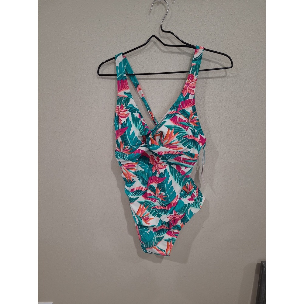 NWT Kona Sol Women SZ XL 16 full coverage tummy control tropical print swim vaca - Picture 2 of 10
